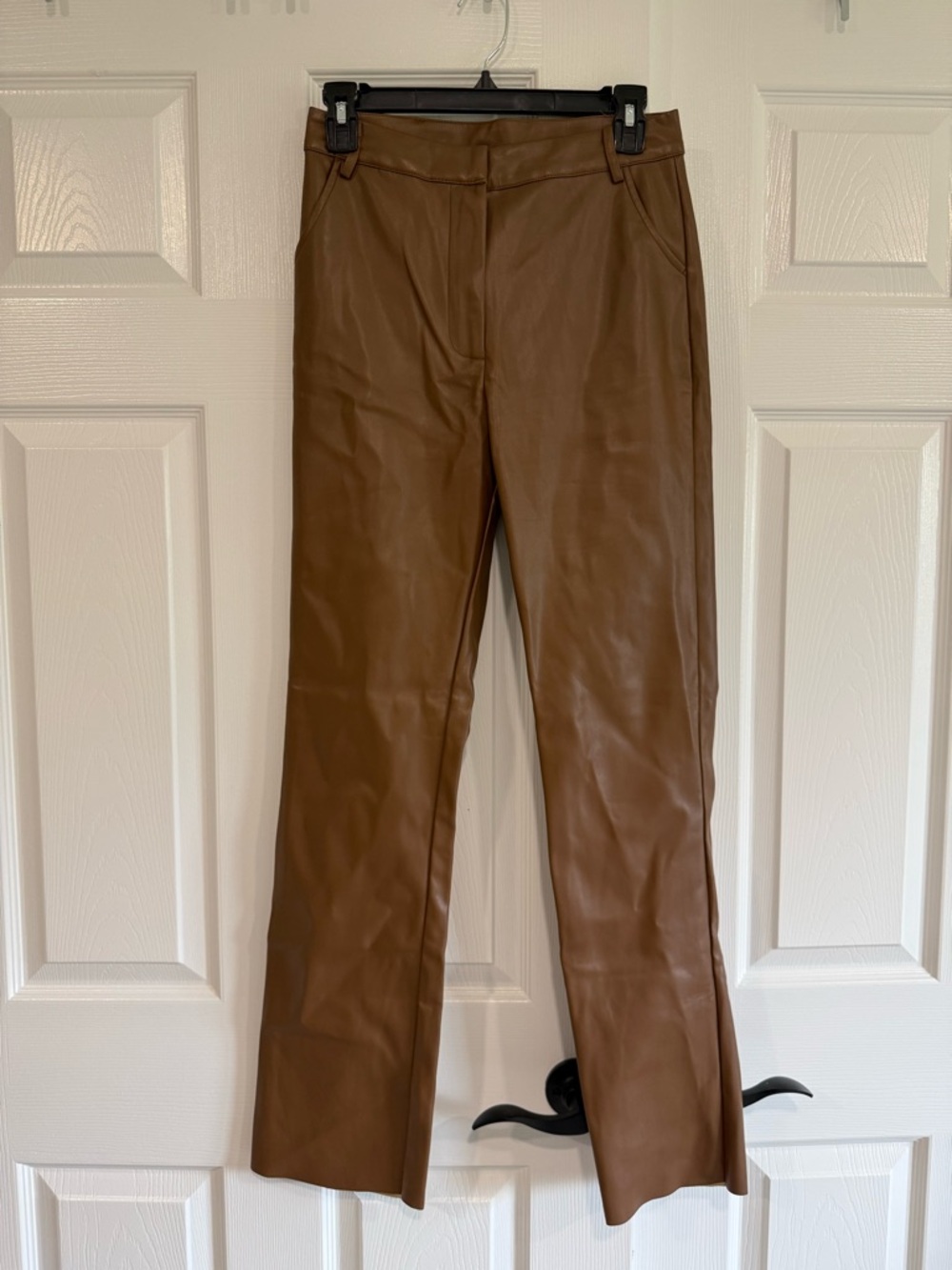 Brown Faux Leather Straight-Leg Pants
